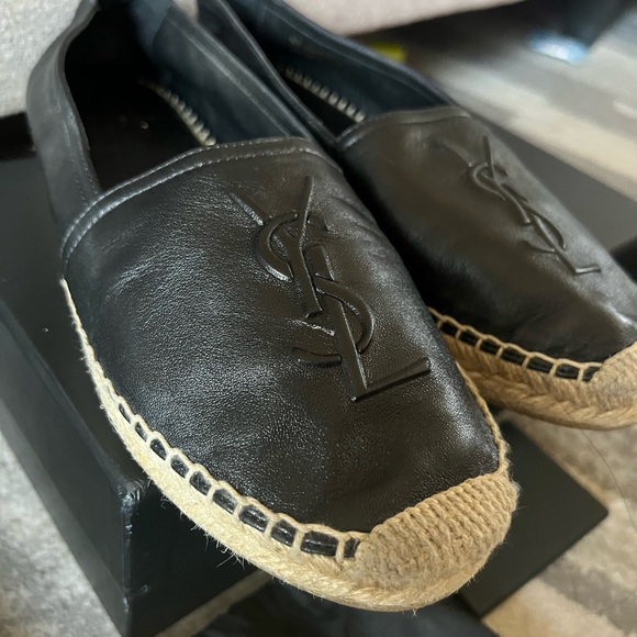 YSL Yves Saint Laurent Black Leather Espadrille Flats Women's Size 39 - Picture 1 of 10